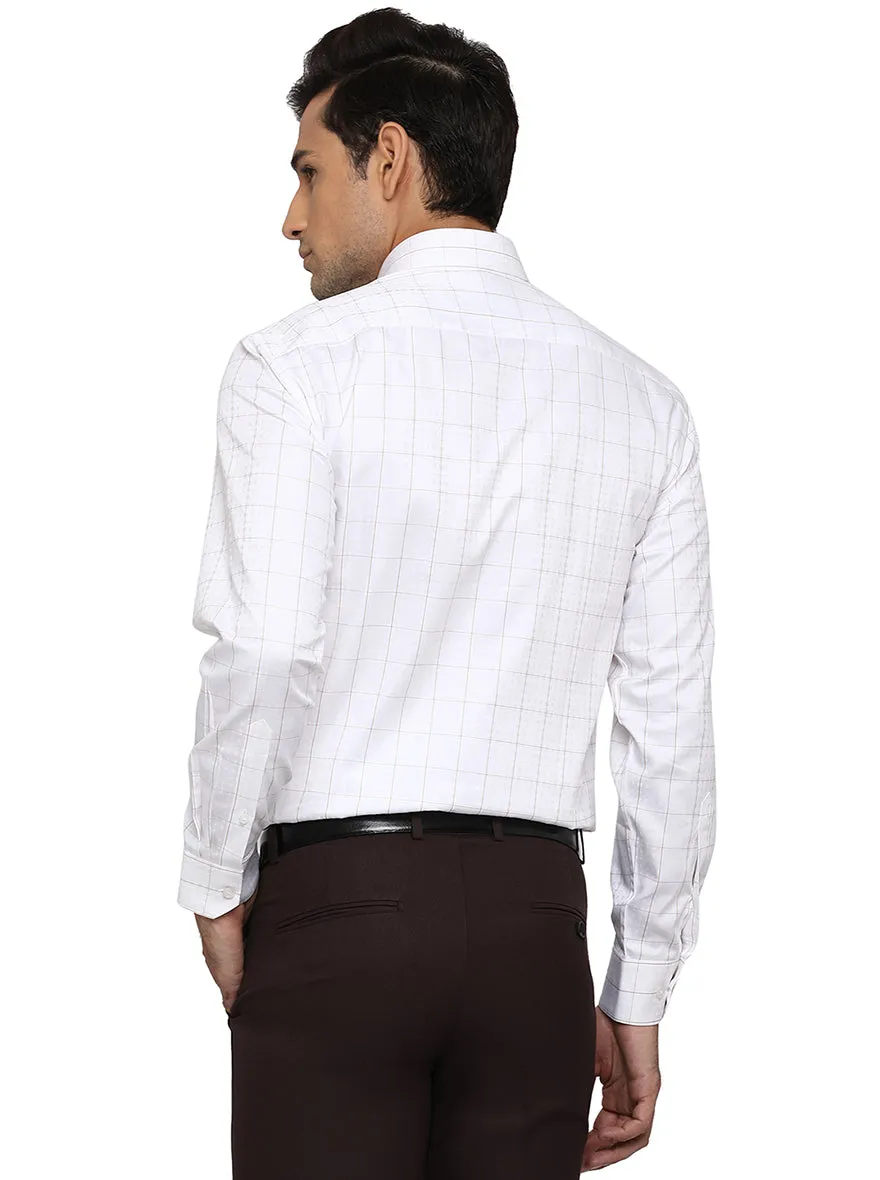 White & Khaki Checked Regular Fit Formal Shirt | JadeBlue