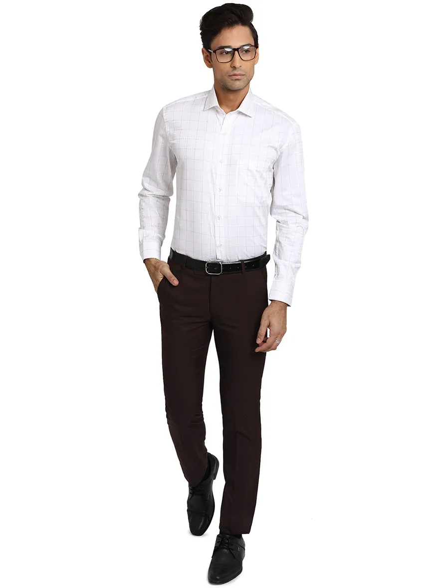 White & Khaki Checked Regular Fit Formal Shirt | JadeBlue