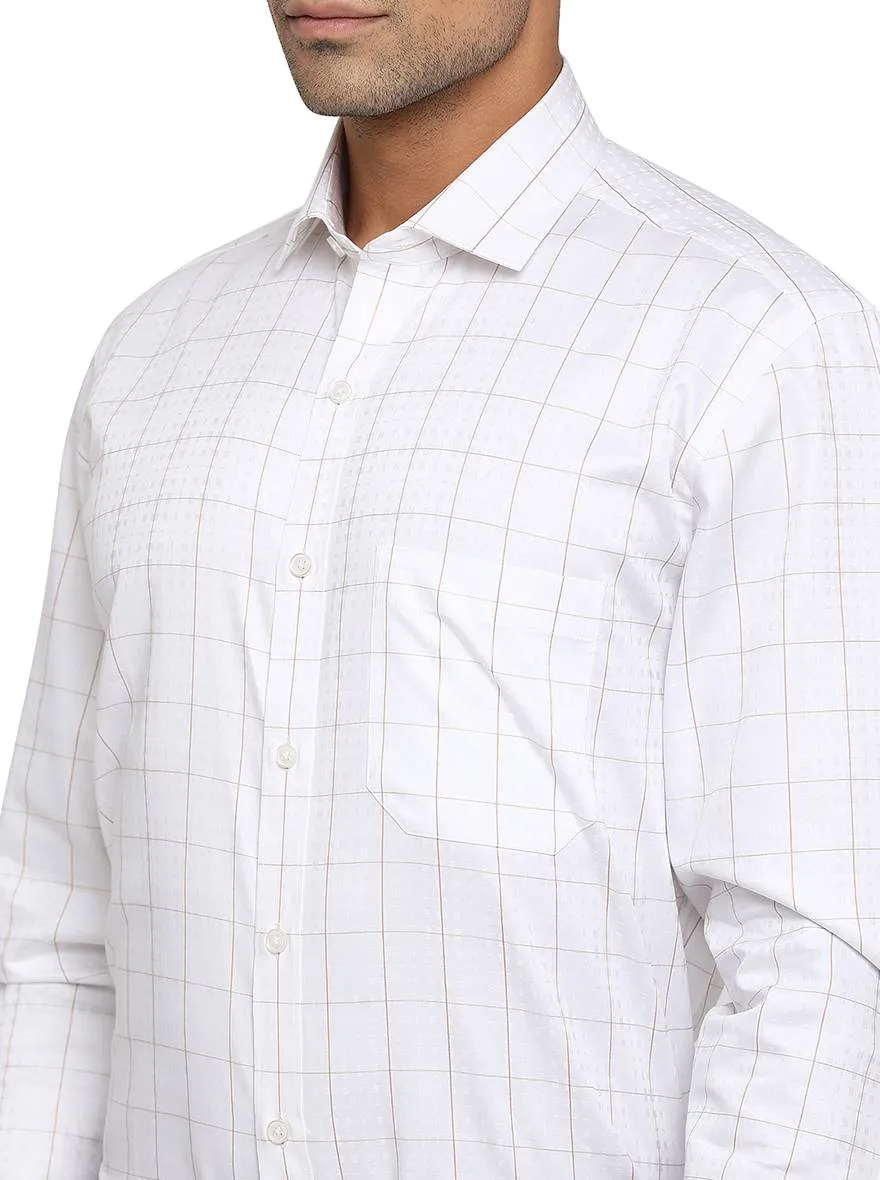 White & Khaki Checked Regular Fit Formal Shirt | JadeBlue