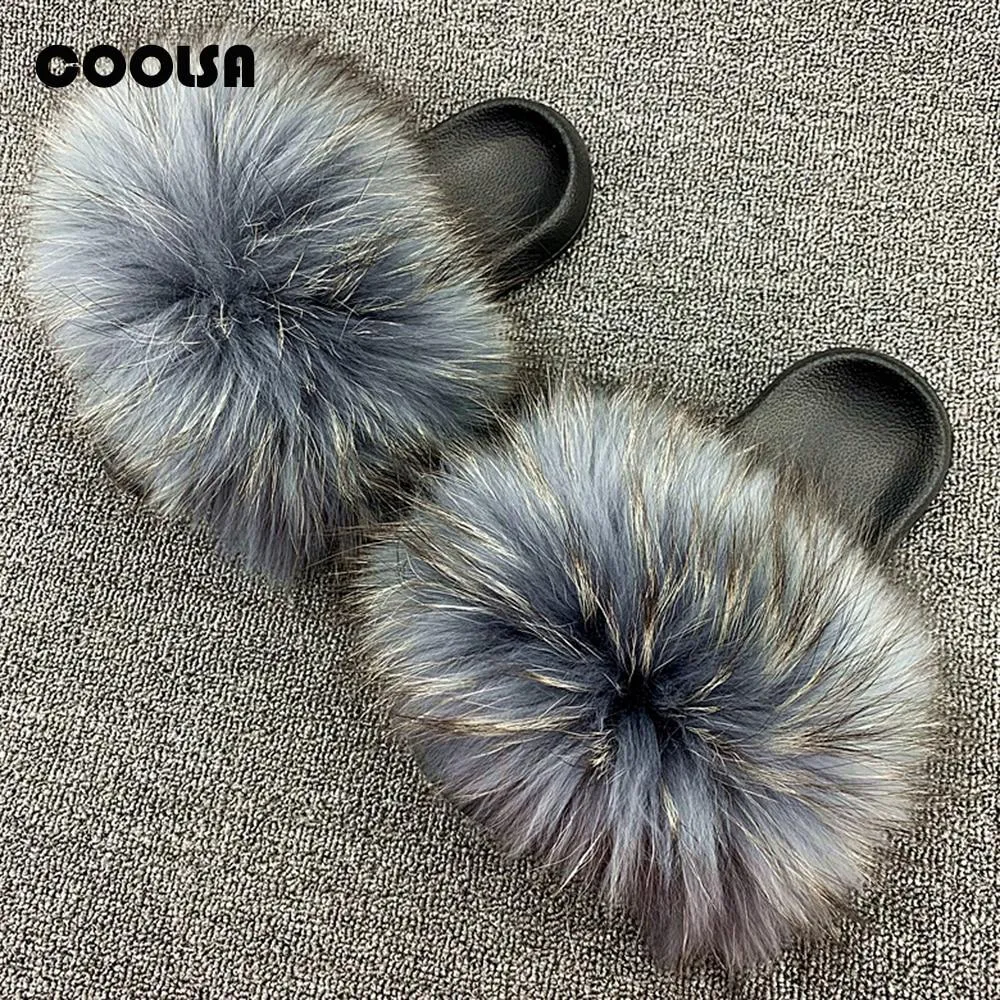 Women Summer Fluffy Faux Fur Outdoor Flip Flops