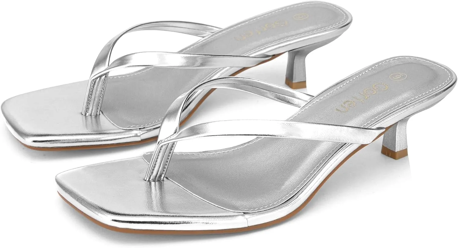Women's Kitten Heel Sandals Square Toe Slip-On Flip Flop Heels Thong Sandals for Summer 2 Inch Heeled Sandals