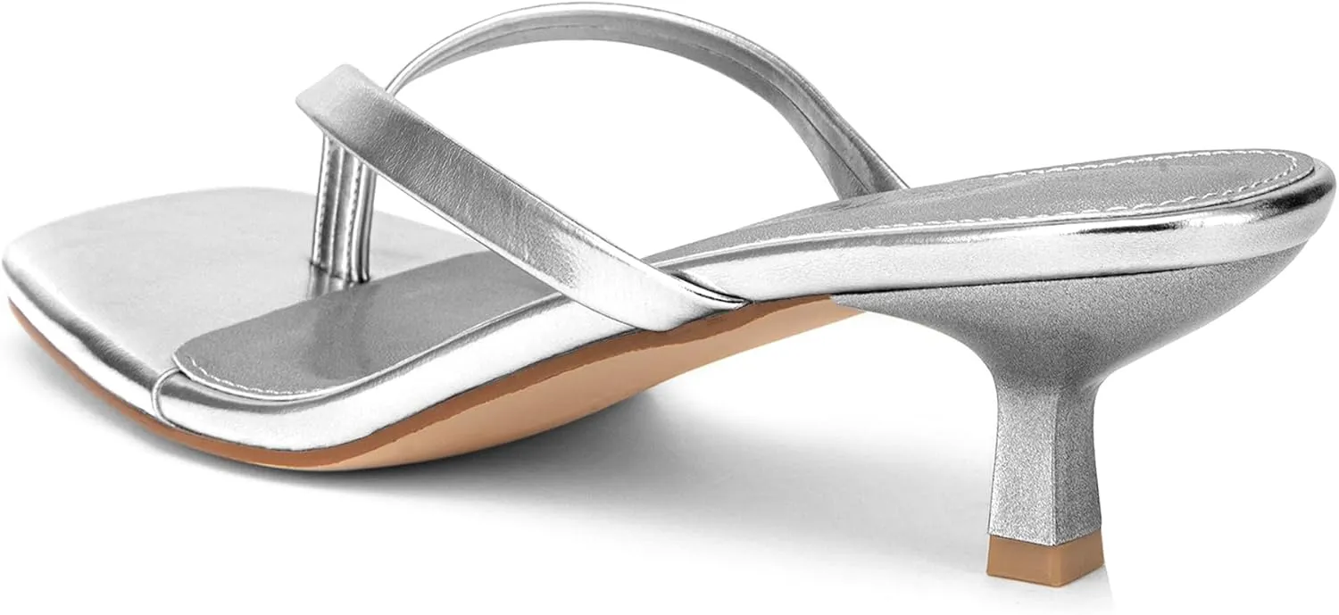 Women's Kitten Heel Sandals Square Toe Slip-On Flip Flop Heels Thong Sandals for Summer 2 Inch Heeled Sandals