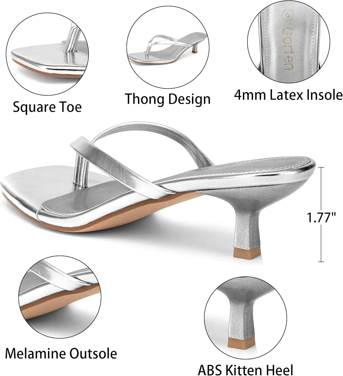 Women's Kitten Heel Sandals Square Toe Slip-On Flip Flop Heels Thong Sandals for Summer 2 Inch Heeled Sandals