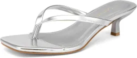 Women's Kitten Heel Sandals Square Toe Slip-On Flip Flop Heels Thong Sandals for Summer 2 Inch Heeled Sandals