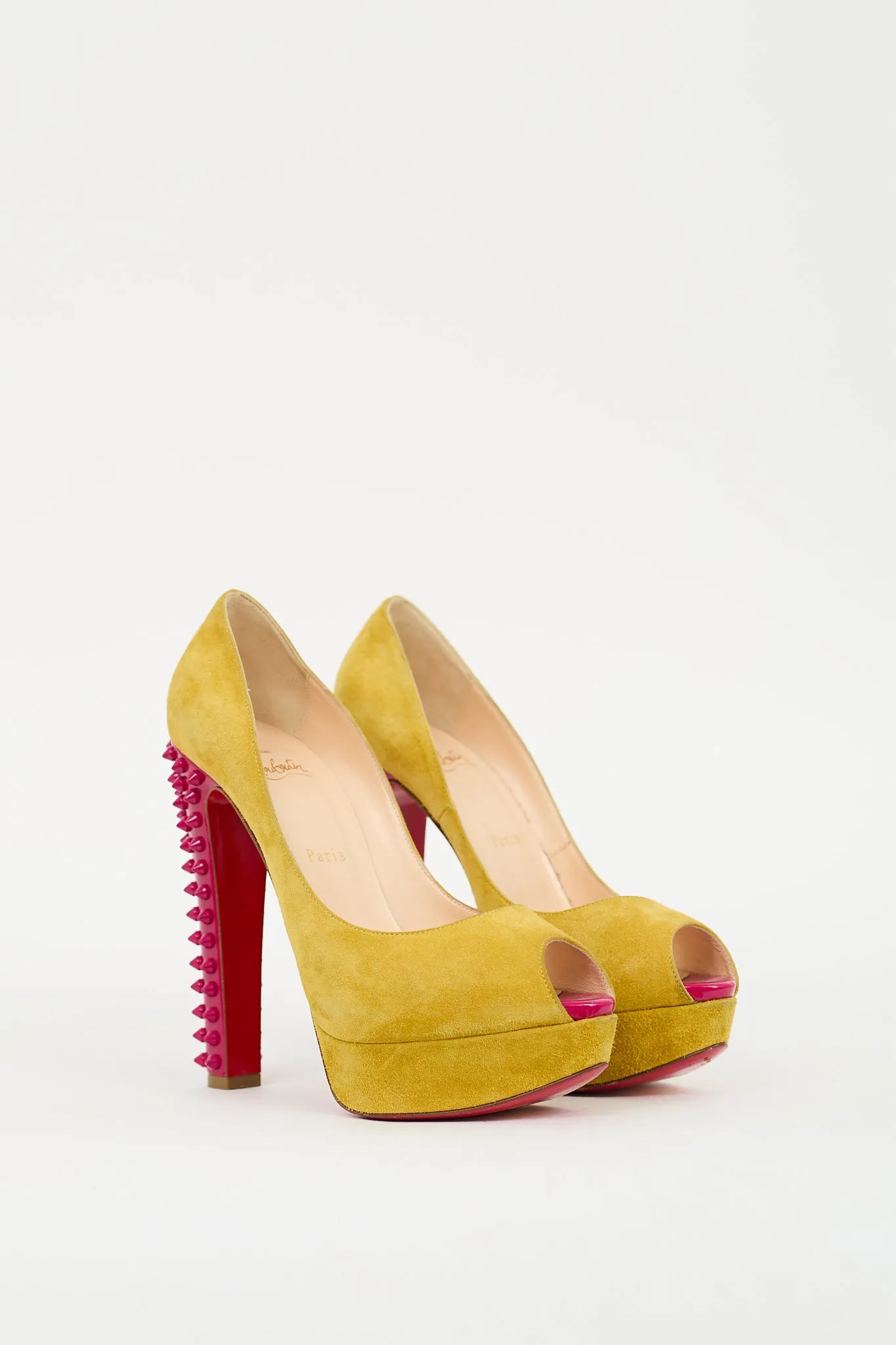 Yellow & Pink Suede Studded Babel Clou Pump